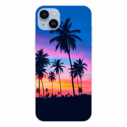 Coque en silicone - Compatible Apple iPhone 14 Plus - design palmiers colores