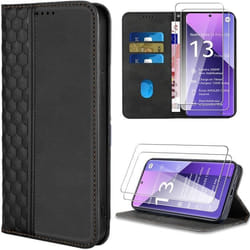Coque - Xiaomi - Redmi Note 13 Pro+ 5G - Cuir PU - Verres Trempés - Noir
