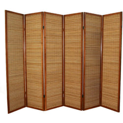 Pegane - Paravent en bois brun avec bambou de 6 pans