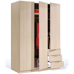 Armoire avec 3 portes et 3 tiroirs coloris Chene en melamine - Dim: 180 x 121 x 52 cm Pegane