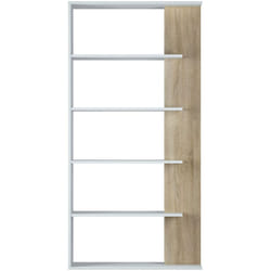 Pegane - Bibliotheque avec 5 etageres coloris Blanc / Chene en melamine - Dim: 180 x 90 x 25 cm