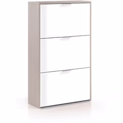 Meuble a chaussures avec 3 abattants coloris Blanc Alpes et basalte en melamine, Poignee en metal. Ce meuble a chaussures ple ...