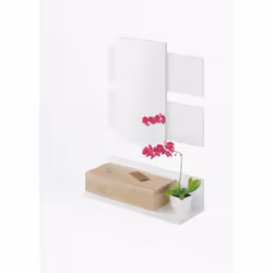 Meuble d'entree avec un miroir, coloris blanc Artik Mate et chene canadien en melanine. Elegant et de bonne qualite. Mesure d ...