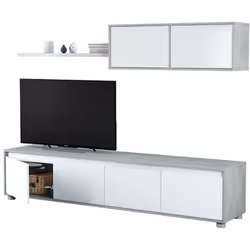 Meuble TV Compose compose de trois pieces. Module bas pour televiseur de 2 metres de large comprenant 4 portes avec etagere i ...