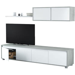 Meuble tv coloris Blanc Artik / Ciment en melamine - Dim : 43 x 200 x 41 cm Pegane