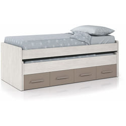 Pegane - Lit double avec 2 tiroirs coloris Blanc Alpes / Basalte en melamine - Dim : 69 x 198 x 96 cm