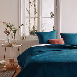 Cette couverture bleu canard en polyester est fournie avec deux taies d'oreiller bleues en polyester. Offrez à votre chambre ...