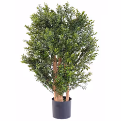 BUIS NEW BUISSON Artificiel, tronc 4 tiges en bois et feuillage en PVC, pot de diamètre 13cm par 12cm de hauteur. Convient po ...