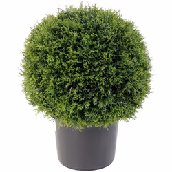CYPRES BOULE POT Artificiel, Boule accolée au pot, pot de diamètre 15 cm et hauteur 14 cm. Structure plastique sur tronc en b ...