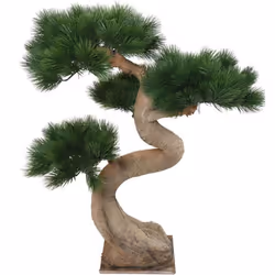 PIN BONSAI 90 UV RESISTANT Artificiel, avec à la base une platine en bois de 27x23x2.Tronc en Fibre de Verre de 3cm et feuill ...