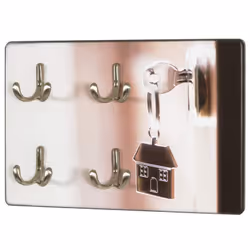 Tableau à clés motif "Serrure de porte" en MDF mesure environ 30 x 5 x 21 cm avec 4 crochets clés en optique inox . Ce tablea ...