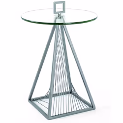 Table d'appoint coloris gris cadre en métal époxy gris, plateau en verre trempé transparent. Dimensions : H 57 x Ø 45 cm. Mat ...