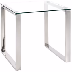 Table d'appoint en verre trempé transparent 8 mm, structure en inox brillant .Ses mesures moyennes et son look relativement s ...
