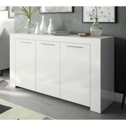 Pegane - Buffet avec 3 portes décor blanc Artic -144 x 80 x 42 cm