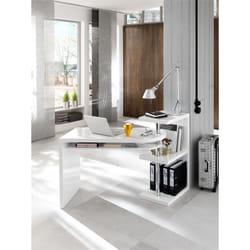 Bureau plateau pivotant coloris laqué blanc brillant - L145 x H94 x P50 cm Pegane