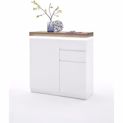 meuble à chaussures avec LED en laqué blanc brillant avec décor béton composé de 2 porte et 2 tiroirs.Dimensions : L91 x H97 ...