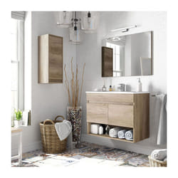Meuble sous-vasque suspendu, 2 portes + Miroir finition nordik - Dim : 64x80x45cm -PEGANE-