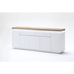 Buffet led laqué blanc mat avec plateau en chêne noueux huilé - L200 x H81 x P40 cm Pegane