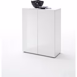 Commode avec 2 portes coloris laqué blanc brillant composé de 5 niches. Un design contemporain qui apportera une touche de mo ...