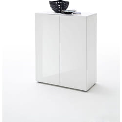 Commode avec 2 portes coloris laqué blanc brillant - L80 x H101 x P39 cm Pegane