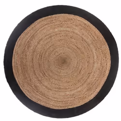 Tapis rond en jute naturel et noir. Sa matière unique lui donnera un effet exceptionnel à votre salon. Très décorative et ten ...