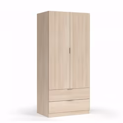 Armoire avec 2 portes et 2 tiroirs imitation chêne. Un design contemporain qui apportera une touche de modernité dans votre c ...