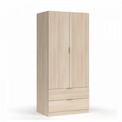 Pegane - Armoire avec 2 tiroirs imitation chêne - 180 x 81 x 52 cm