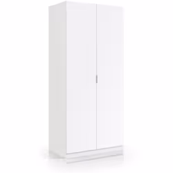 Armoire composé de 2 Portes avec penderie, 2 Tiroirs et 1 tablette de rangement coloris blanc. Un design contemporain qui app ...