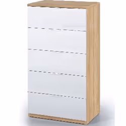Commode avec 5 tiroirs coloris chêne canadian et blanc artic. Un design contemporain qui apportera une touche de modernité da ...