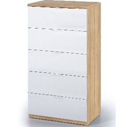 Commode avec 5 tiroirs coloris chêne canadian et blanc artic - 110 x 60 x 40 cm -PEGANE-