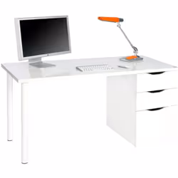 Bureau reversible avec 2 tiroirs et une porte coloris Blanc Artic. Bureau informatique design contemporain idéal pour ajouter ...
