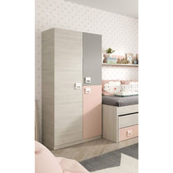 Armoire enfant avec 2 portes coloris blanc alpes / rose - 200 x 90 x 52 cm Pegane