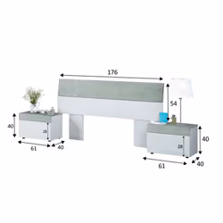 Tête de lit avec 2 tables de chevet composé d'un tiroir coloris Blanc Artic / Béton. Dimensions : 97 x 276 x 40 cm. Poids : 3 ...