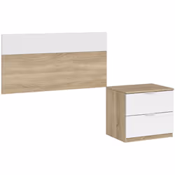 Tête de lit 100cm avec 1 table de chevet en chêne canadian et Blanc artic. Dimensions : 95 x 150 x 38 cm. Poids : 16.73 kg. C ...