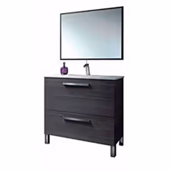 Meuble Sous-Vasque avec une porte Abattante et 1 Tiroir + 1 Miroir coloris gris cendré. Dimensions : 80 x 60 x 45 cm / Colori ...