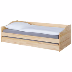 Ce lit en bois massif verni naturel trouvera sa place dans une chambre d’amis ou une chambre d’enfants. en Pin massif avec ti ...