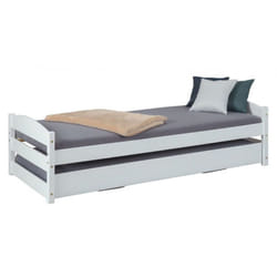 Lit gigogne enfant en pin massif coloris blanc - 90x 200 cm Pegane