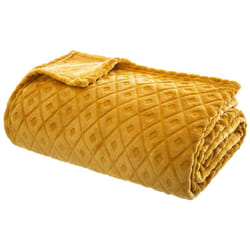 Pegane - Plaid 3D Losanges Ocre en flanelle - 180 x 230 cm
