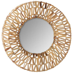 Pegane - Miroir tressé en plantes séchées coloris beige moyen - Diamètre 45 cm