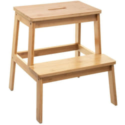 Marchepied en bambou 2 niveaux coloris naturel - L.43 x l.43 x H.46.5 cm Pegane