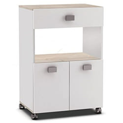 Meuble de cuisine / Desserte pour micro-ondes en Acacia/blanc mat - 59,6 x 88,3 x 41,2 cm Pegane