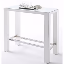 Table de bar carée en métal et verre blanc brillant, pratique et facile d’entretien, il suffit de passer un chiffon humide po ...