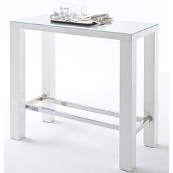 Table de bar rectangulaire en métal et verre blanc brillant - L.120 x H.107 x P.60 cm Pegane