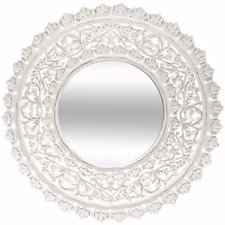 Miroir en MDF ajouré coloris blanc. C'est une pièce est à la fois unique et pratique. Dimension produit: D. 90,5 x Ep. 5 cm.  ...