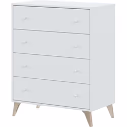 Commode avec 4 tiroirs fabriquée en panneaus de particules mélaminés coloris blanc artic avec un style scandinave. Très facil ...