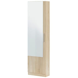 Tagère à chaussures avec miroir d'entrée coloris chêne canadien - Hauteur 180 x Longueur 50 x Profondeur 22 cm Pegane