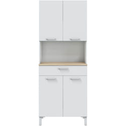 Buffet meuble cuisine 4 portes + tiroir coloris blanc artic / chêne canadien - Hauteur 186 cm x Longueur 72 cm x Profondeur 40 cm Pegane