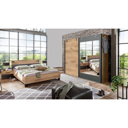 Pegane - Chambre à coucher complète adulte (lit 160x200 cm + 2 chevets + armoire) coloris chêne foncé