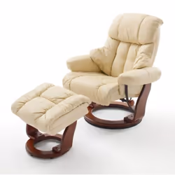 Fauteuil relax classique en cuir et PU véritable élégant avec tabouret. Peut être tourné à 360 ° sur le plateau tournant, dos ...