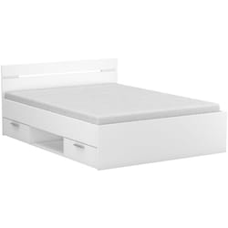 Lit adulte avec rangement coloris blanc mat - 144,1 x 74,2 x 194,7 cm -PEGANE-